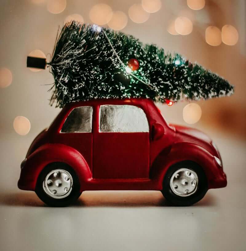 Red car with Christmas tree